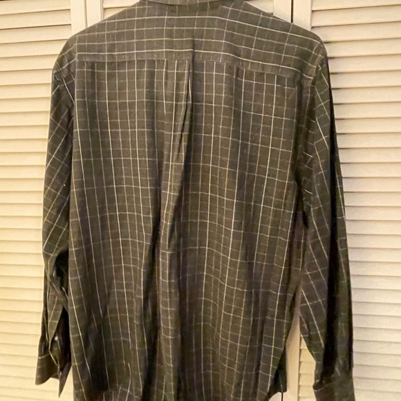 Men’s. Dress shirt. XL. Viyella. Green with gold and cream check. Button collar. - Picture 2 of 3